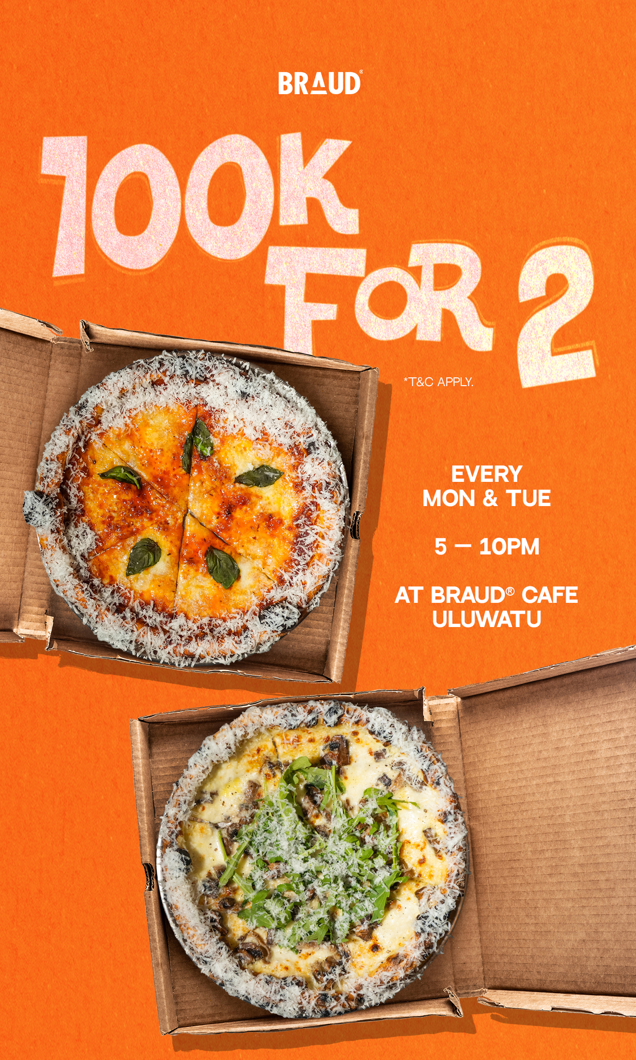 Pizza for 2 at 100K | BRAUD Cafe Uluwatu